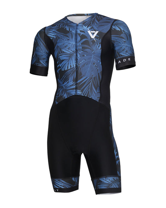 Volare Mens Short Sleeve Aero Tri Suit Black Palms